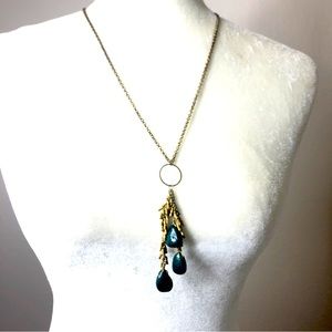 Long tiered green drops statement necklace